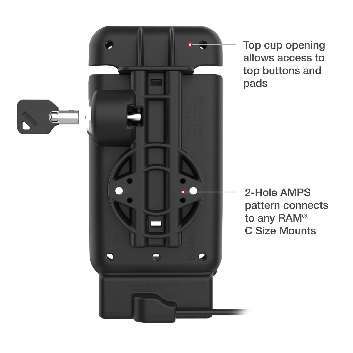 RAM Mounts key-locking powered USB-C vehicle dock for Zebra EM45 – further product photo
