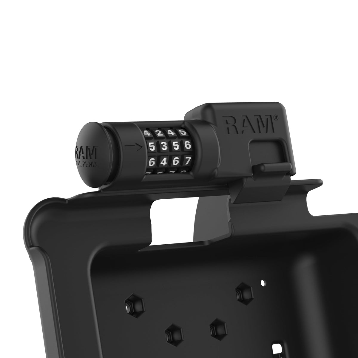 RAM Mounts combination-locking GDS power dock with dual USB-A for Zebra ET5x 8.3" and 8.4" rugged tablets – another angle