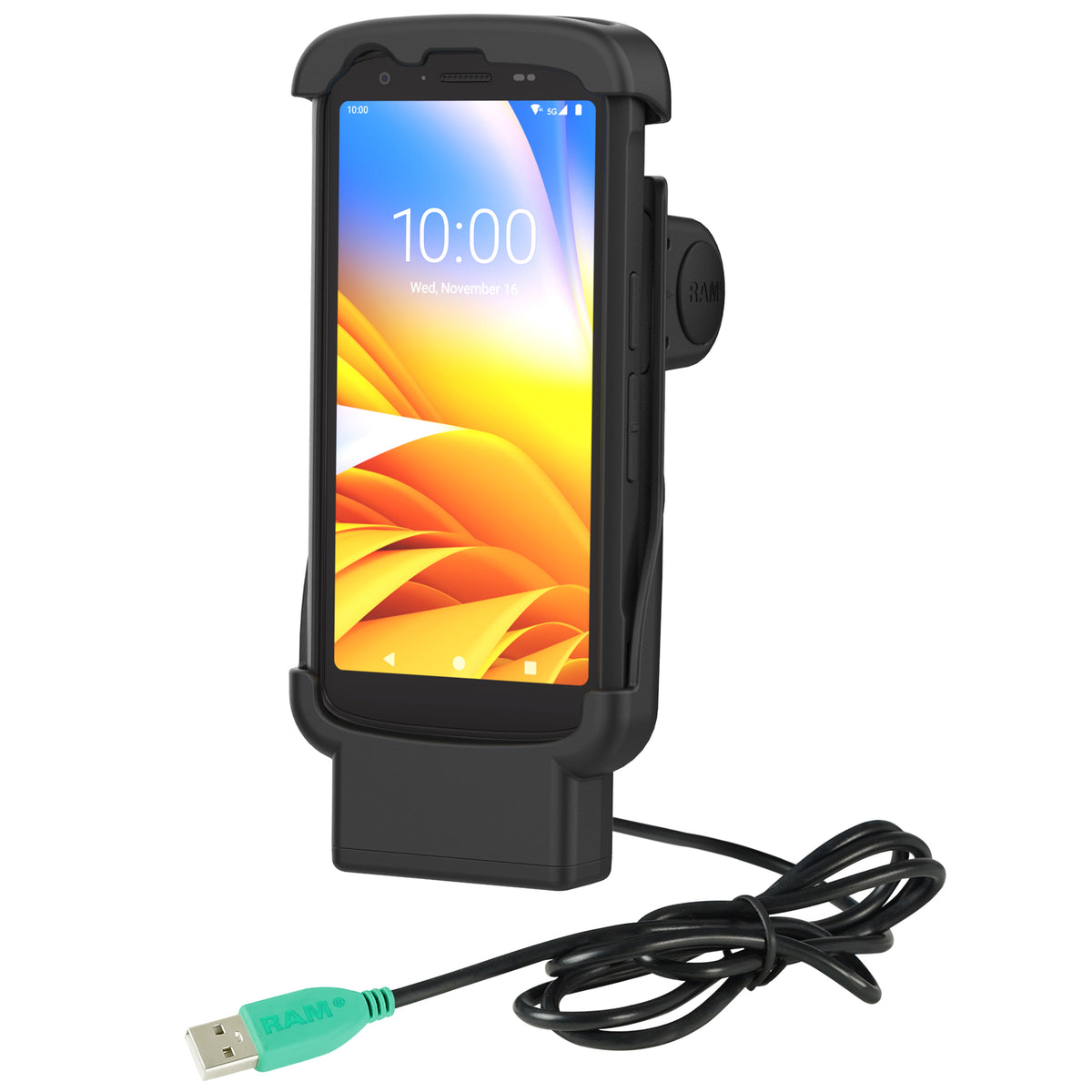 RAM Mounts Form-Fit Powered Dock (USB-A) for Zebra TC22 and TC27 with Rugged Boot – another angle