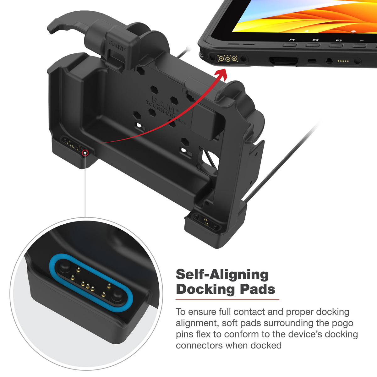 RAM Mounts Power + Data Dock with USB-A for Zebra ET60 and ET65 – another angle