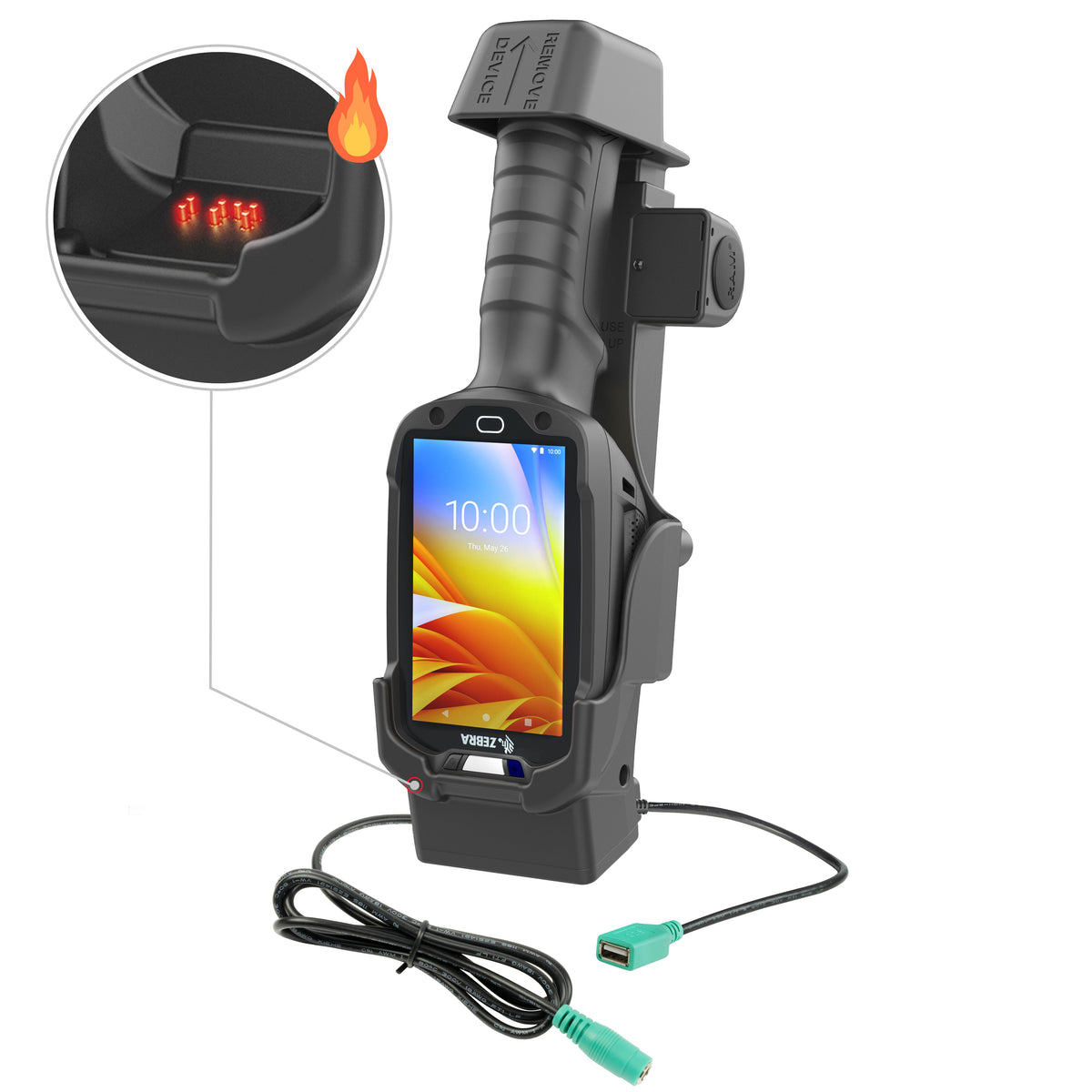 RAM Mounts Form-Fit powered dock with USB-A and heated pins for Zebra TC8300 – product photo