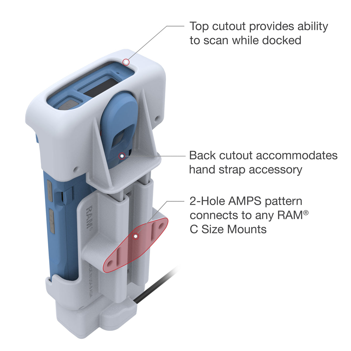 RAM Mounts grey powered dock with pogo pins for Zebra HC20 and HC50 – further product photo