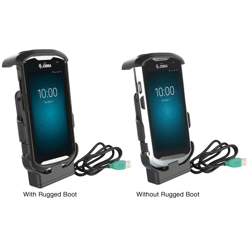 RAM Mounts spring-loaded Form-Fit powered dock with USB-A cable for Zebra TC51, TC52, TC56 and TC57 – another angle