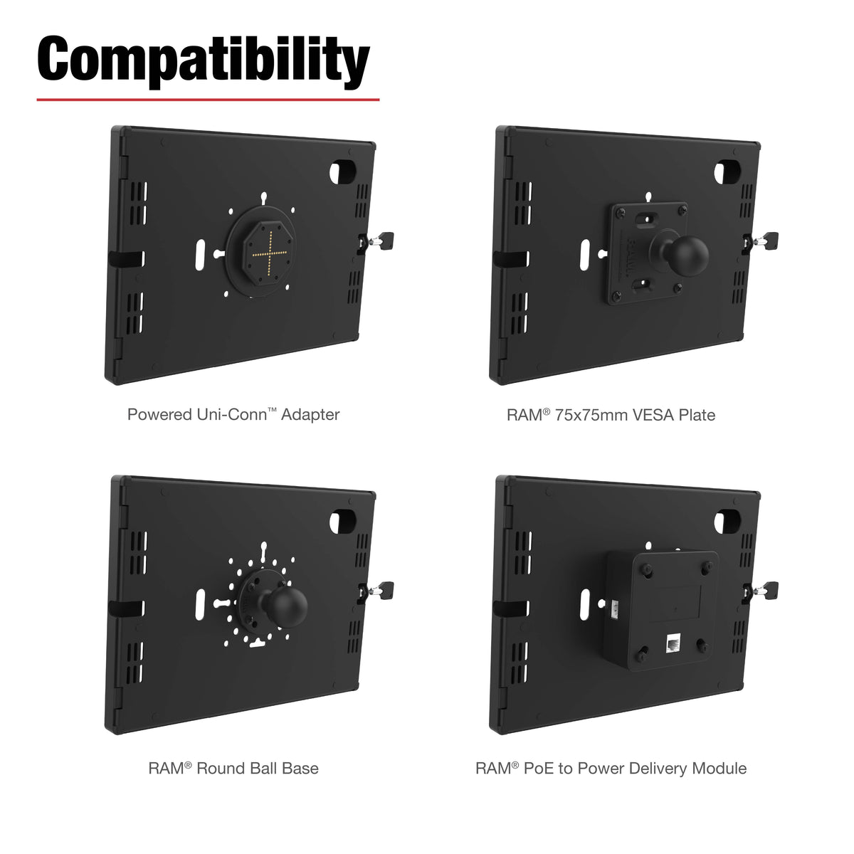 RAM Mounts key-locking Safe-Case, black steel enclosure for Apple iPad 10th & 11th Gen – another angle