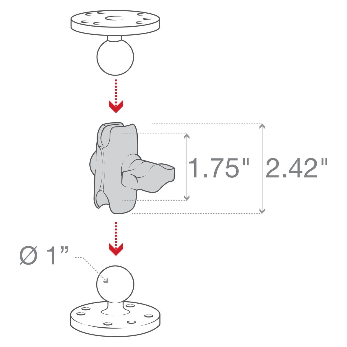 RAM Mounts B-size short composite double socket arm (61 mm) RAP-B-201U-A – another angle