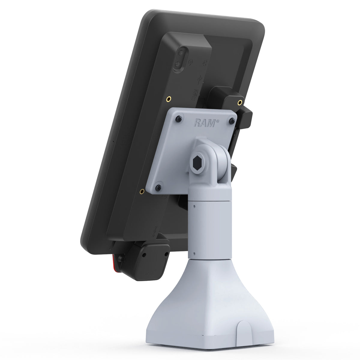 RAM Mounts 7-inch pedestal mount with 75 × 75 mm VESA pattern in grey – detail photo