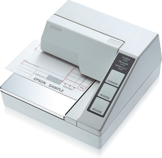 Epson TM-U295 impact dot matrix slip printer, white, serial (C31C163272) – front 3/4 view