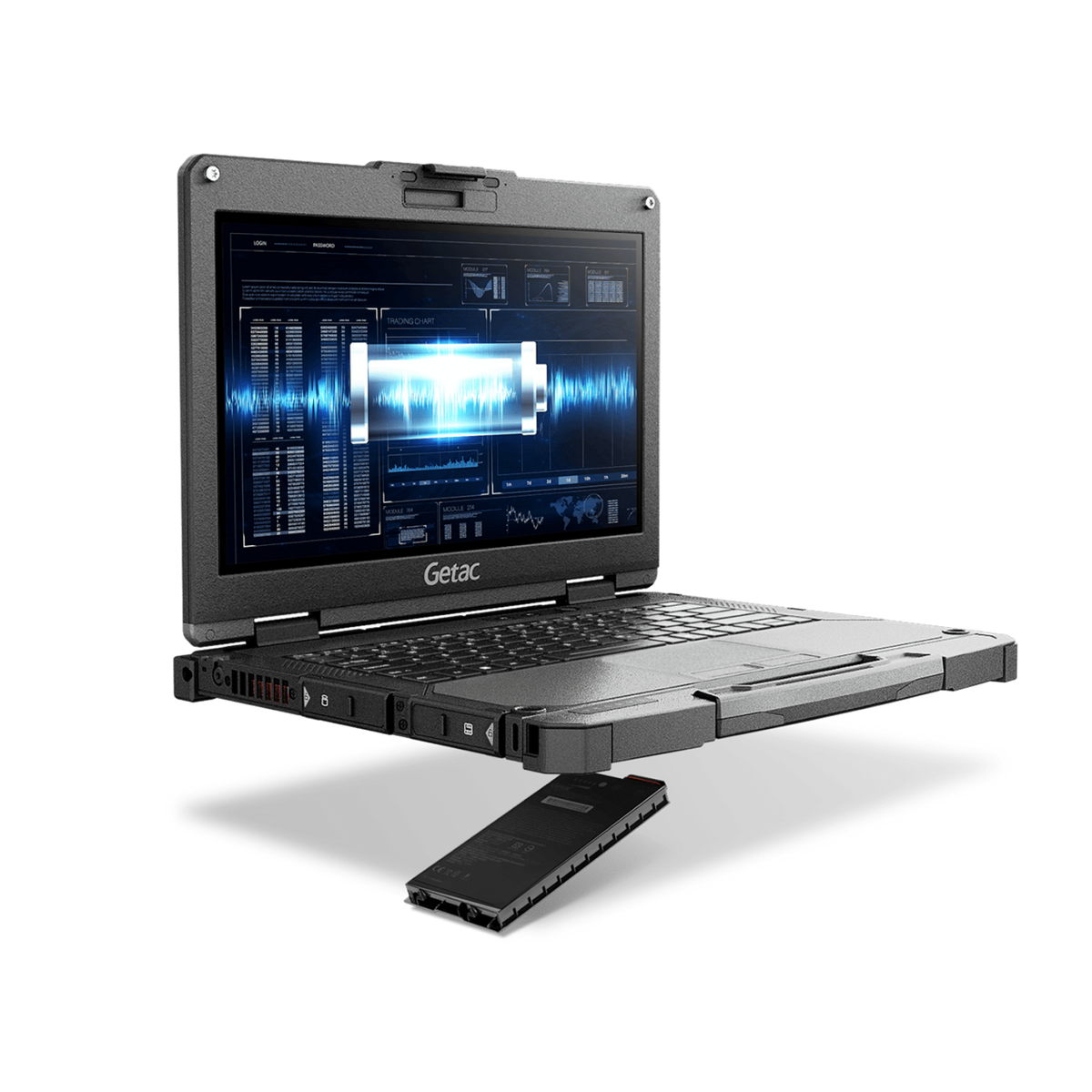 Getac B360 G3 BV1164B4BDGX open with its user-removable SSD canister