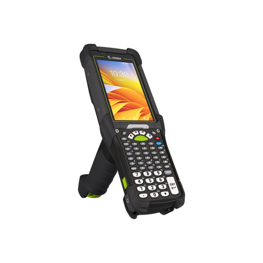 Zebra MC9450 rugged 5G keypad mobile computer, pistol grip, 53-key standard alphanumeric keypad (MC945B-3G1P6DSS-A6) – angled front view