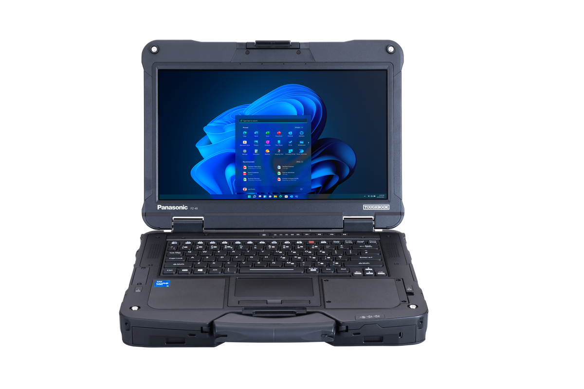 Panasonic TOUGHBOOK 40 rugged 14-inch laptop, open front view with Full HD touchscreen and backlit keyboard
