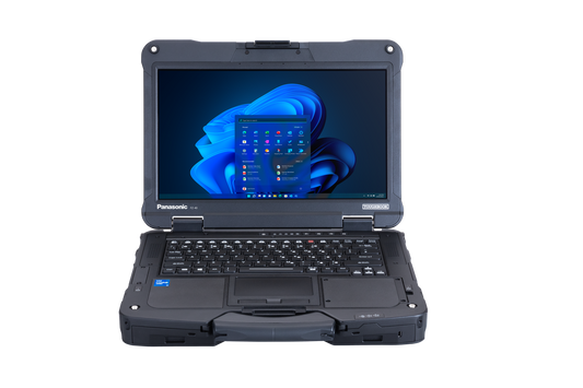 Panasonic TOUGHBOOK 40 mk2 rugged 14-inch laptop (German QWERTZ, 4G), open front view with Full HD touchscreen