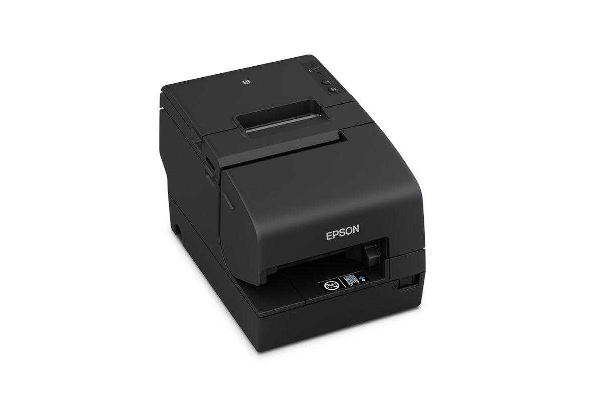 Epson TM-H6000VI hybrid multifunction POS receipt printer with MICR and endorsement, black, serial (C31CL25132) – 3/4 view