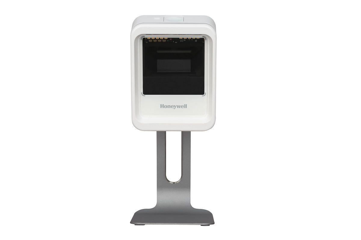 Honeywell Genesis XP 7680g presentation scanner (7680GSR-5USB-1) – white version – front view on pole stand