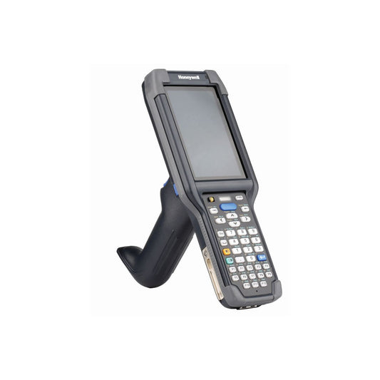 Honeywell CK65 rugged Android mobile computer, 38-key numeric-function keypad, long range FlexRange 2D imager, Wi-Fi only (CK65-L0N-DLC210E) – angled view with scan handle