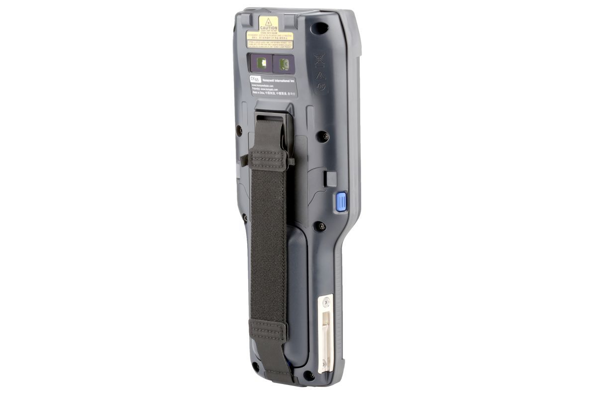 Honeywell CK65 rugged Android mobile computer, 38-key numeric-function keypad, standard range 2D imager, Wi-Fi only (CK65-L0N-DSC210E) – back view with hand strap