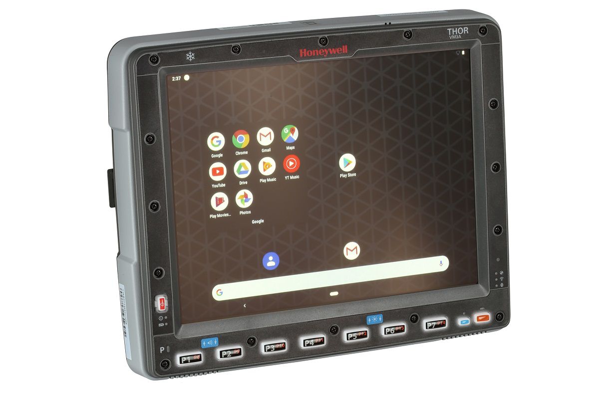 Honeywell Thor VM3A 12.1" Android vehicle-mount computer, indoor, resistive touch (VM3A-L0N-1A1B20E) – angled view
