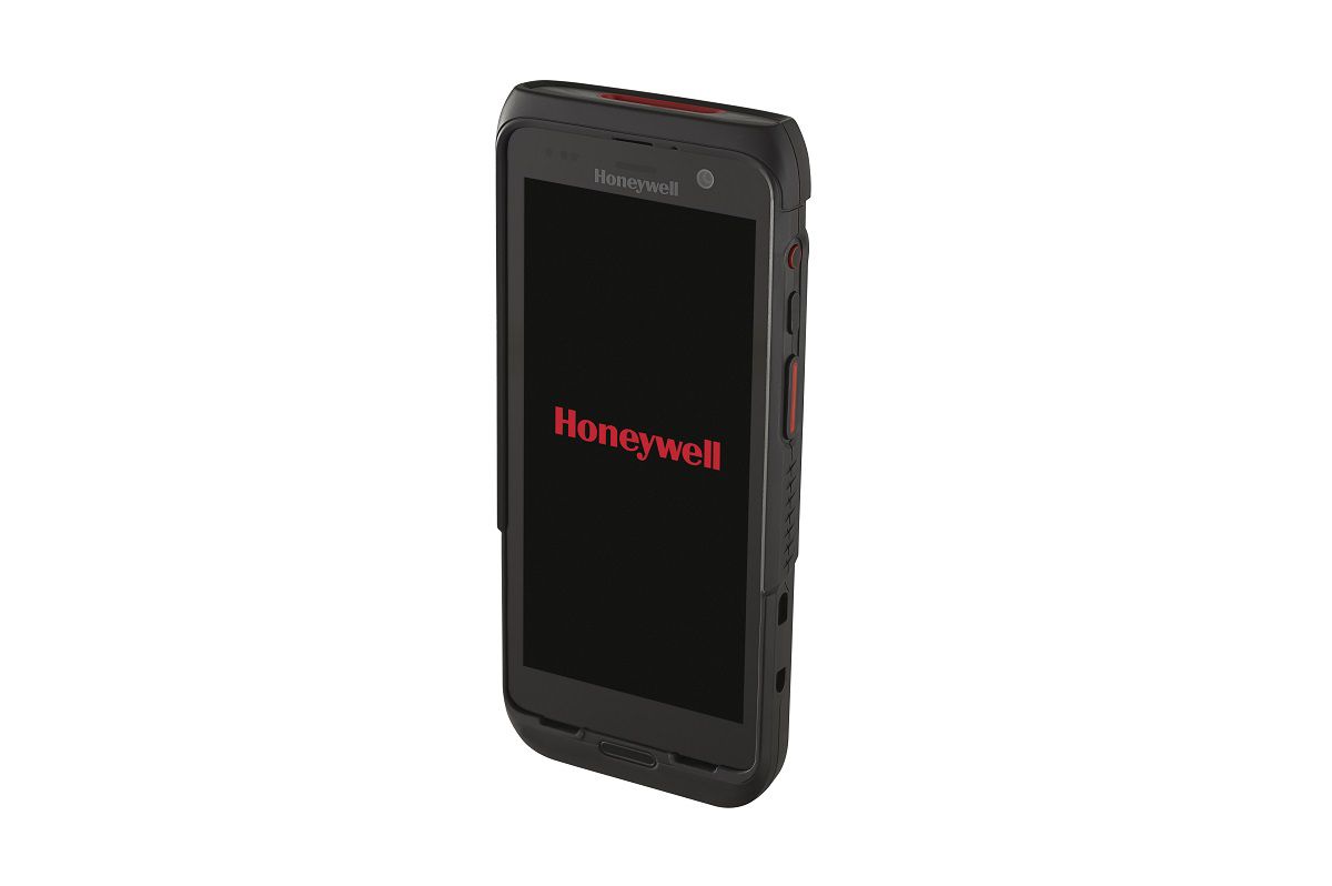 Honeywell CT47 5.5-inch all-touch Android mobile computer, black, standard-range 2D imager, 5G + Wi-Fi, 6 GB / 128 GB (CT47-X1N-37D1E0G) – angled view