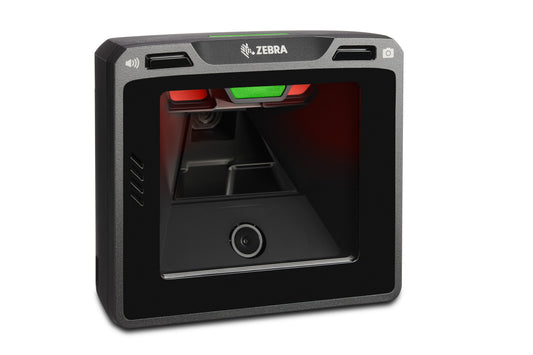Zebra SP7201-V vertical presentation scanner with Checkpoint EAS (SP7201-SV00004ZCWW) – left 3/4 view