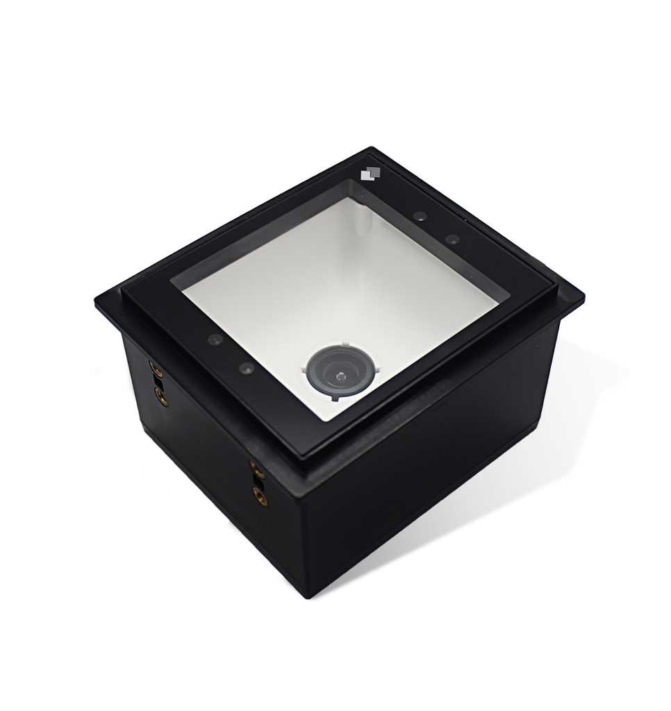 Newland FM3080 Hind fixed-mount 2D scanner, RS-232 kit with power adapter (NLS-FM3080V2-28) – 3/4 view of the scan window