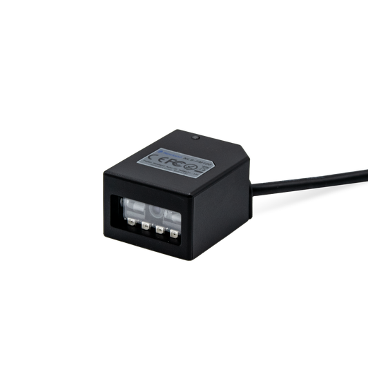 Newland FM100 fixed-mount 1D CCD scanner with 1.8 m direct USB cable (NLS-FM100GD-18) – 3/4 view with attached cable