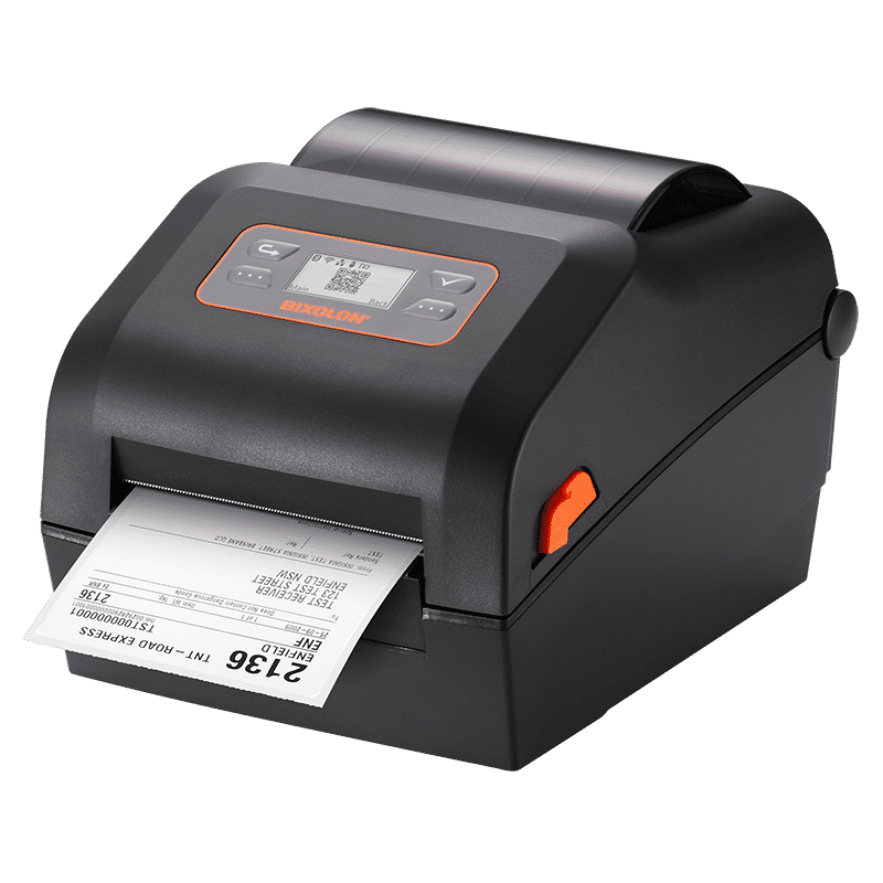 BIXOLON XD5-40d 4-inch direct thermal desktop label printer, LCD, black (XD5-40DOEWK/BEG) – printing a shipping label