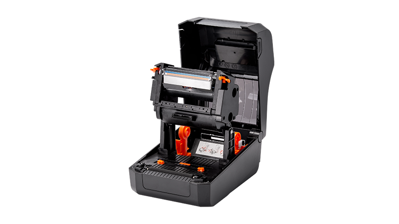BIXOLON XD5-40t 4-inch thermal transfer desktop label printer, black (XD5-40tEBK) – open cover, ribbon mechanism