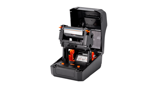 BIXOLON XD5-40t 4-inch thermal transfer desktop label printer, black (XD5-40TEK) – open cover, ribbon mechanism