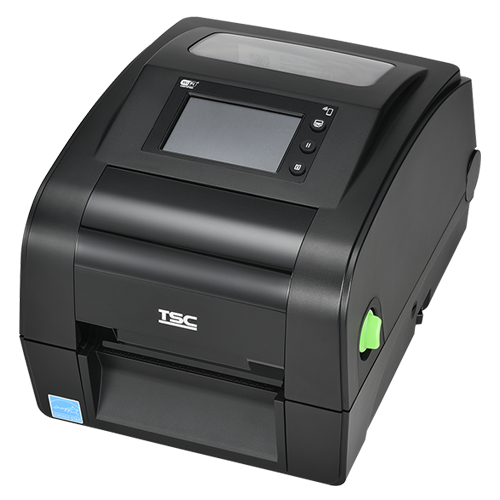 TSC TH340R 4-inch desktop UHF RFID label printer, 300 dpi, touch display, Wi-Fi + Bluetooth, care label cutter, black (TH340R-A001-0132) – angled view