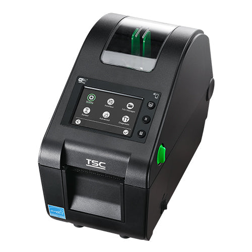 TSC DH220LN 2-inch direct thermal HF RFID desktop label printer, 203 dpi, touch display, HF RFID + cutter, MFi Bluetooth, black (DH220LN-A001-0212) – front view