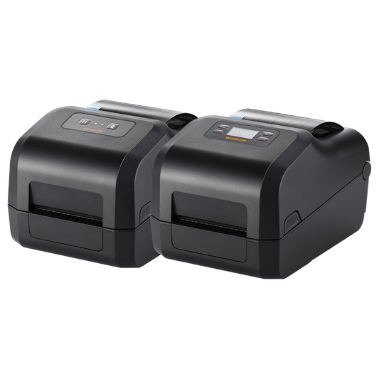 BIXOLON XD5-40IIt 4-inch thermal transfer desktop label printer, black (XD5-40IItK/BEG) – angled view