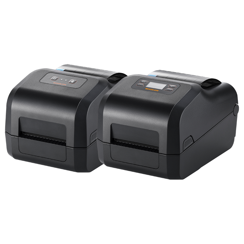 BIXOLON XD5-43IIt 4-inch thermal transfer desktop label printer, black (XD5-43IItEBK/BEG) – angled view
