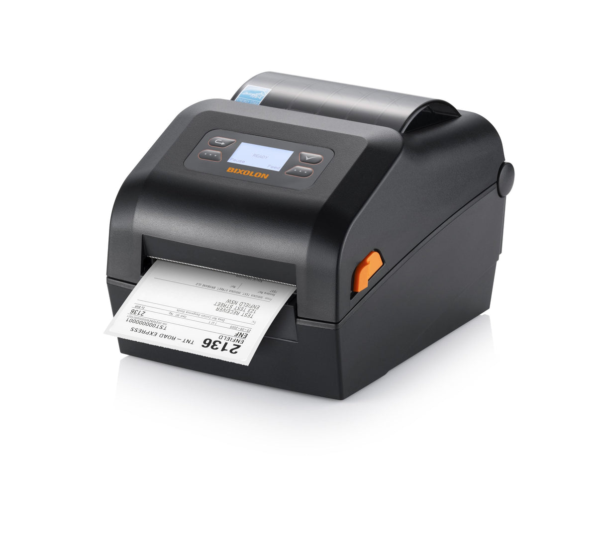 BIXOLON XD5-43IId 4-inch direct thermal desktop label printer, LCD, black (XD5-43IIdOEBK/BEG) – angled view