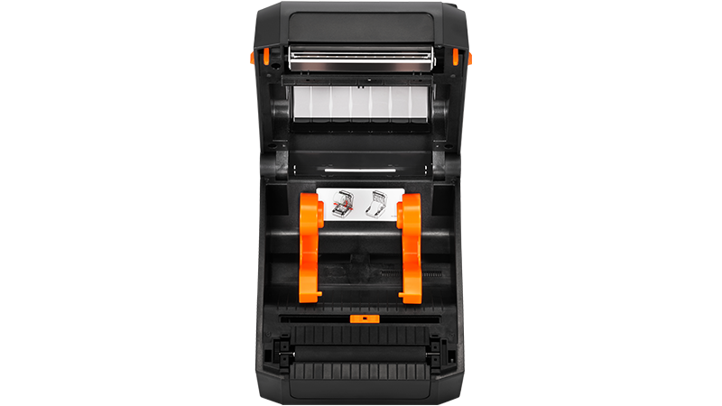 BIXOLON XD3-40t 4-inch thermal transfer desktop label printer, black (XD3-40tEK/BEG) – angled view