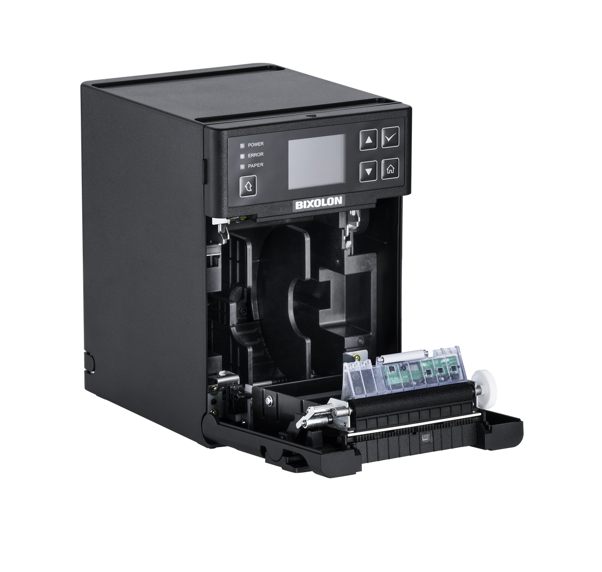 BIXOLON SRP-S300II 3-inch receipt printer, black (SRP-S300IIK/BEG) – open paper compartment