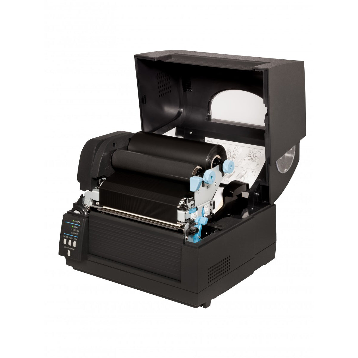 Citizen CL-S6621 6-inch thermal transfer desktop label printer, 203 dpi, USB and RS-232, black (1000836) – open media compartment