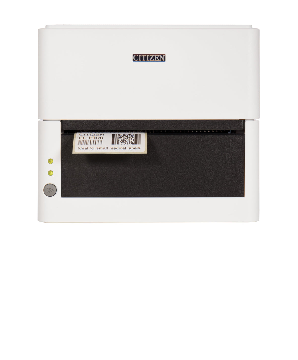 Citizen CL-E300 4-inch direct thermal desktop label printer, 203 dpi, USB, RS-232 and Ethernet, pure white (CLE300XEWXXX) – printing a label