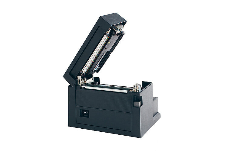 Citizen CL-S400DT 4-inch direct thermal label and ticket printer, 203 dpi, USB + RS-232, black (1000835) – open media compartment