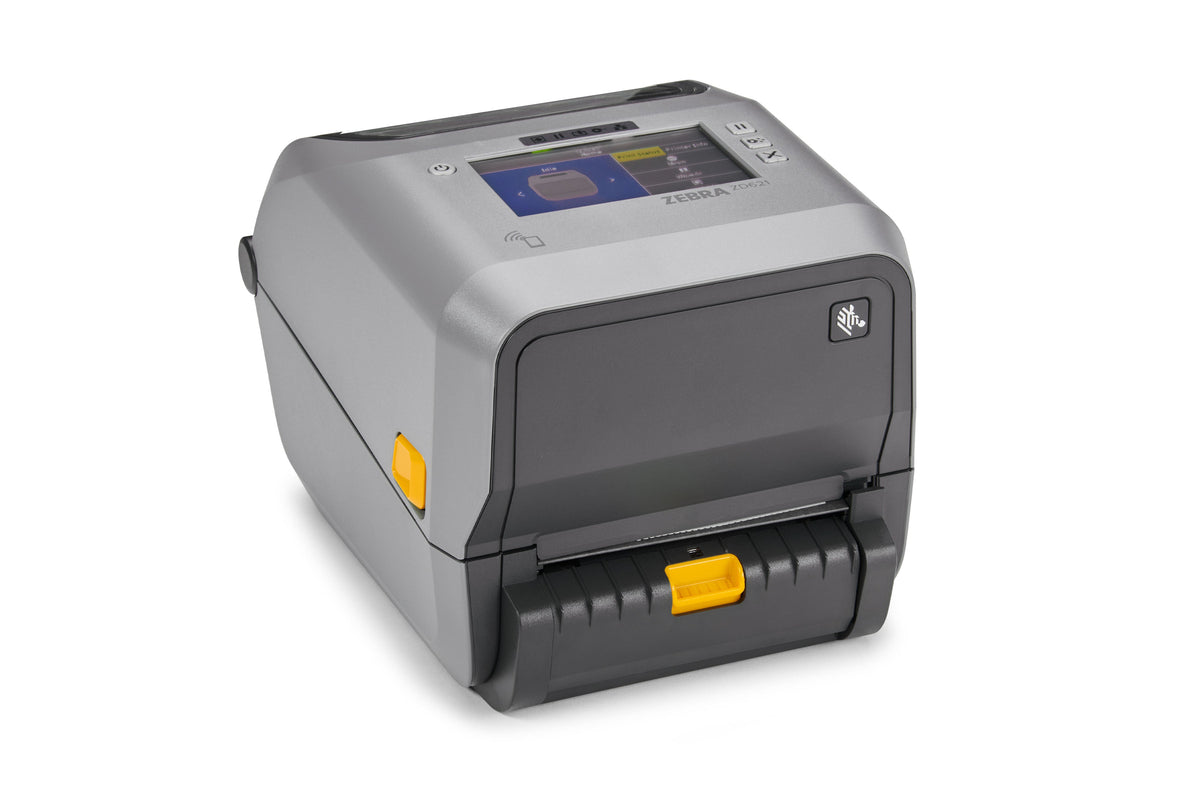 Zebra ZD621R 4-inch thermal transfer UHF RFID desktop label printer, grey, colour touch display, 203 dpi, cutter, USB + Ethernet + RS-232 (ZD6A142-32EFR2EZ) – cutter, right view