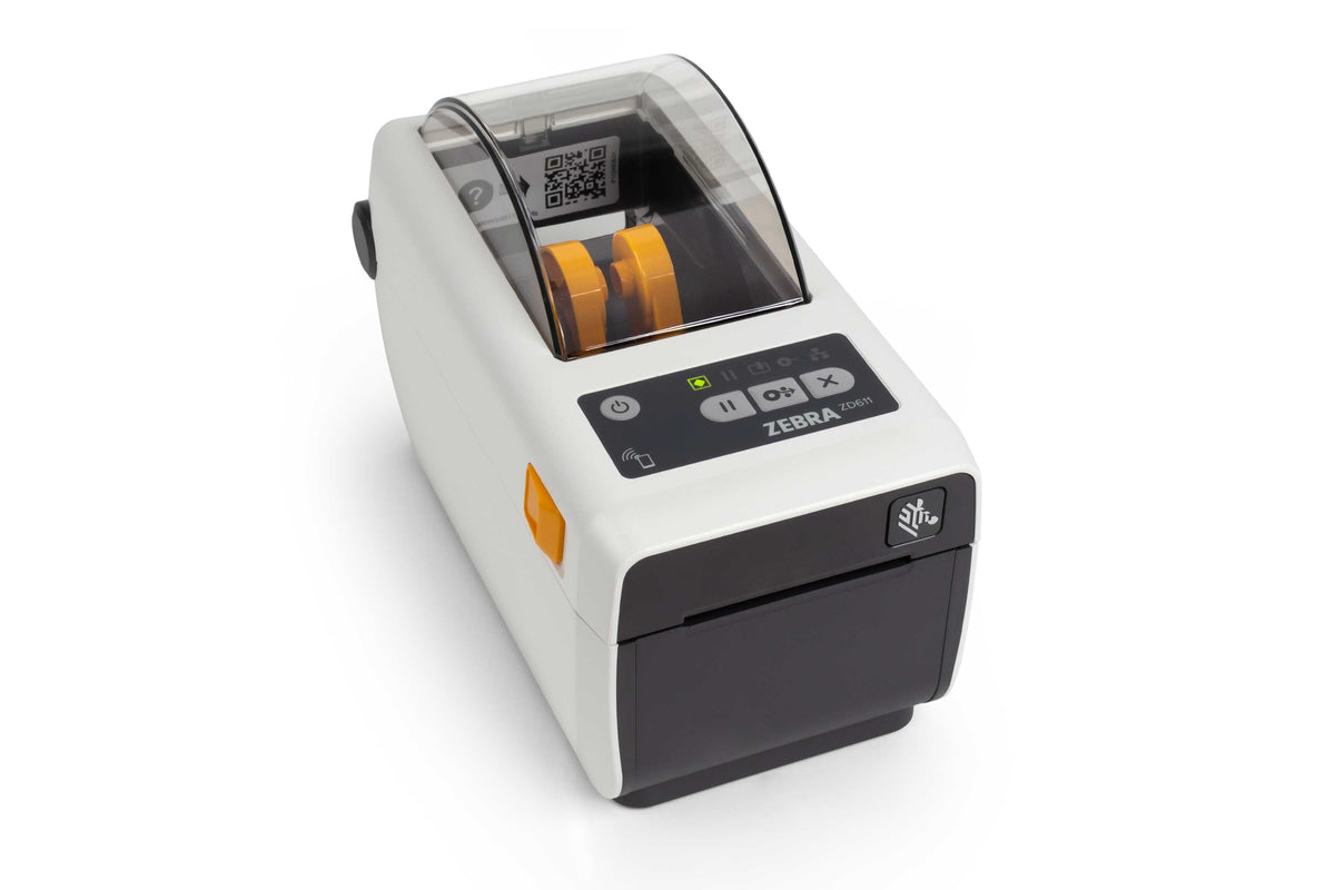 Zebra ZD611d-HC 2-inch direct thermal healthcare desktop label printer, white, 203 dpi, cutter, USB + Ethernet (ZD6AH22-D2EE00EZ) – right view