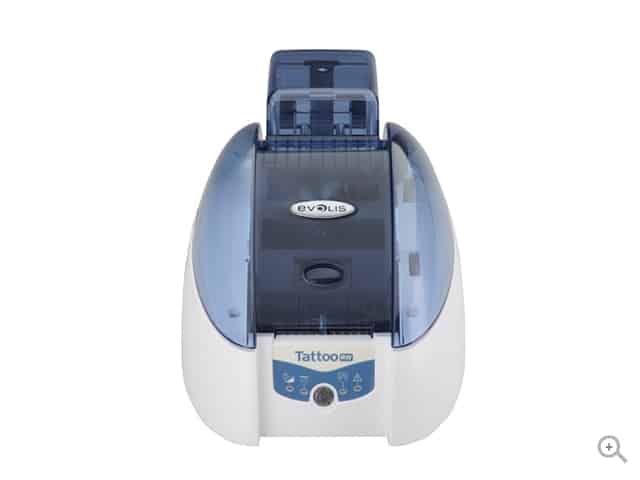Evolis Tattoo RW rewritable plastic card printer, single-sided, USB + Ethernet, magnetic stripe encoder, 300 dpi, thermal rewrite (TTR201BBH-M) – front view