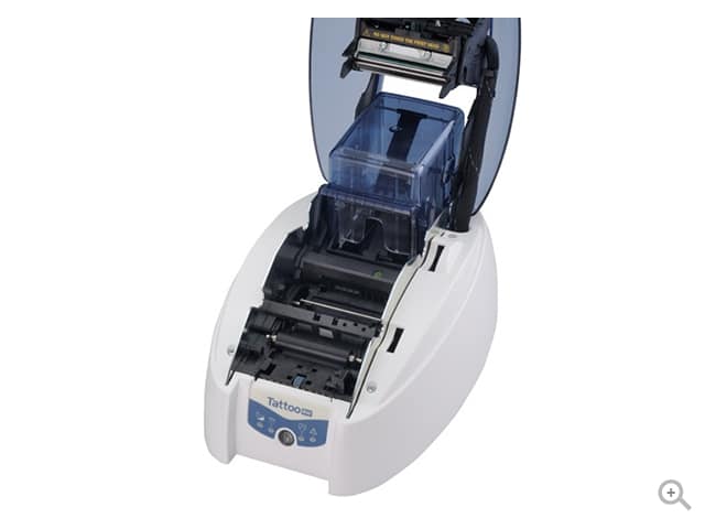 Evolis Tattoo RW rewritable plastic card printer, single-sided, USB + Ethernet, 300 dpi, thermal rewrite (TTR201BBH) – open cover