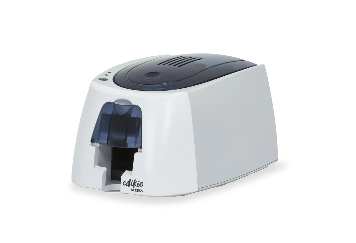Evolis Edikio Access Price Tag plastic price tag printer, single-sided monochrome, USB, with price tag software, black cards + white ribbon, 300 dpi, thermal transfer (EA2U0000BS-BS001) – right side view