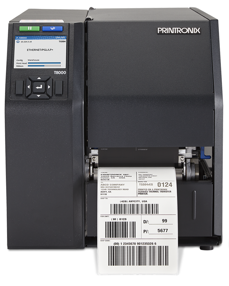 Printronix Auto ID T8204 industrial label printer, 4-inch, tear-off, 203 dpi, thermal transfer (T82X4-2100-0) – front view