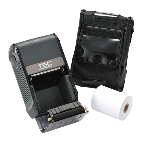 TSC Alpha-2R 2-inch mobile receipt printer, Wi-Fi, black (99-062A003-0302) – open with paper roll and case