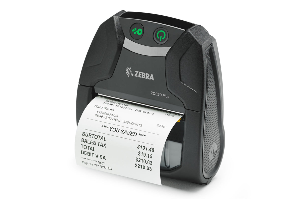 Zebra ZQ320 Plus mobile receipt and label printer, outdoor model, Bluetooth (ZQ32-A0E04TE-00) – printing a receipt