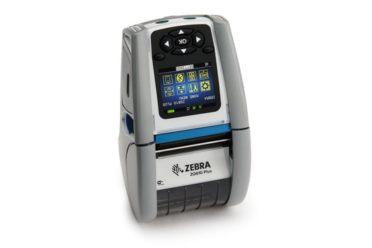 Zebra ZQ610 Plus Healthcare mobile receipt and label printer, white, Bluetooth (ZQ61-HUFAE04-00) – front 3/4 view