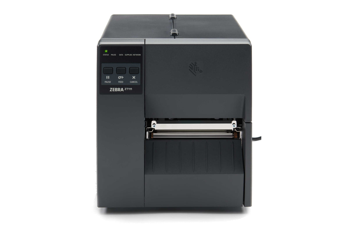 Zebra ZT111 industrial label printer, tear-off, 203 dpi, thermal transfer (ZT11142-T0E000FZ) – front view