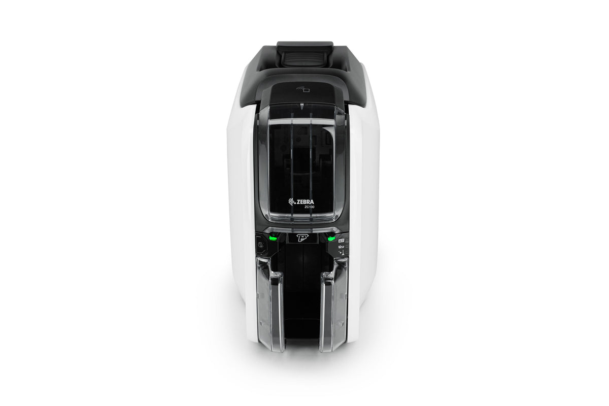 Zebra ZC100 plastic card printer, single-sided, magnetic stripe encoder (ZC11-0M0C000EM00) – front view