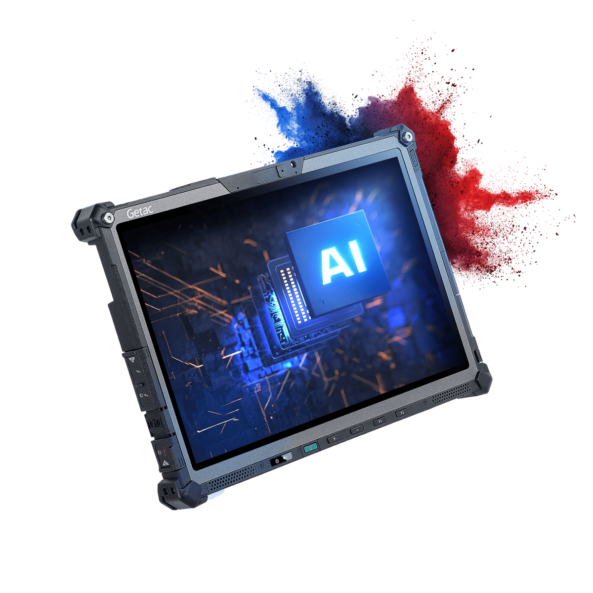 Getac F120 rugged 12-inch AI tablet, Wi-Fi (FW1764WI1DXX) – angled view