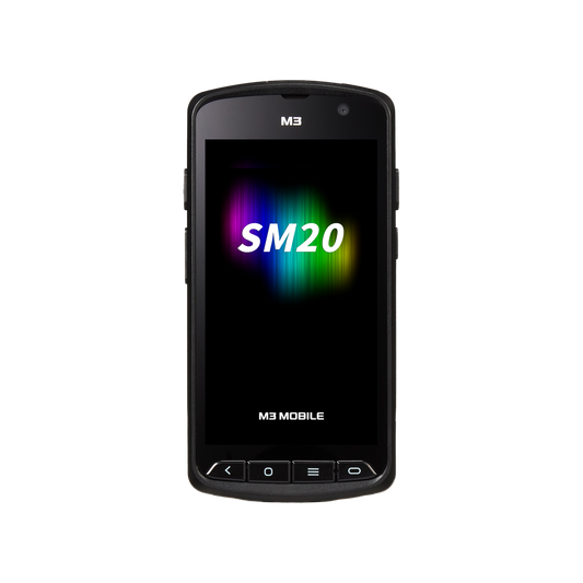 M3 Mobile SM20 F freezer model rugged Android full-touch mobile computer, 5" display, SE5500 scan engine, 4G, extended battery (SM2F4R-SFCHSE-HF) – front view